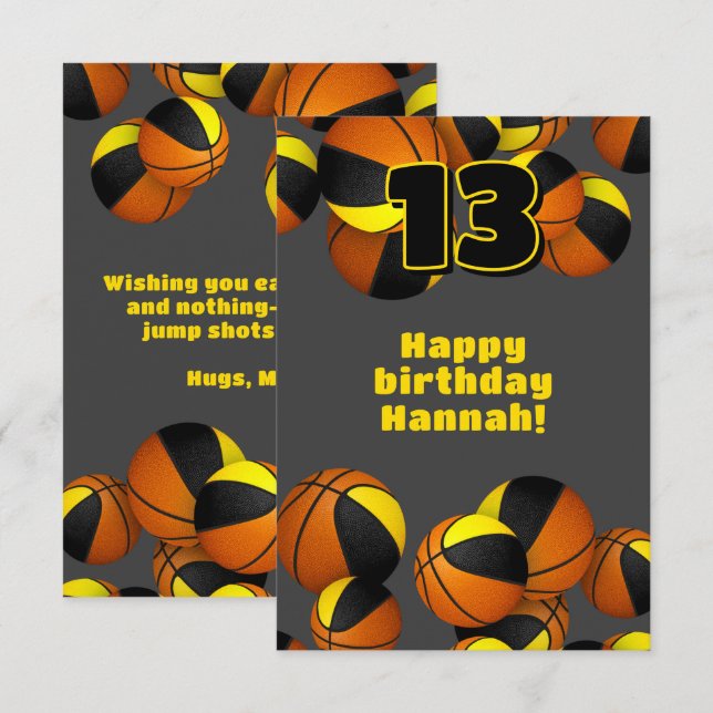basketball happy birthday black gold team colours card (Front/Back)
