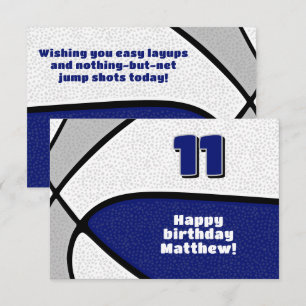 basketball happy birthday blue grey team colours card