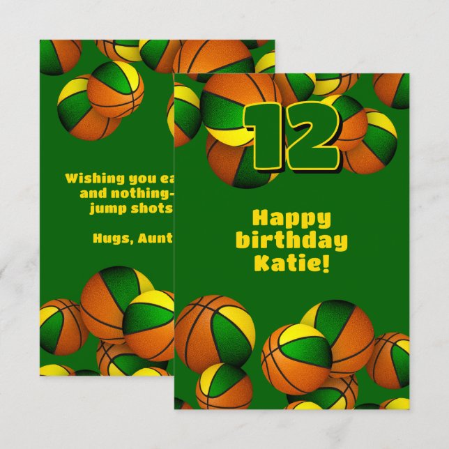 basketball happy birthday green gold team colours card (Front/Back)