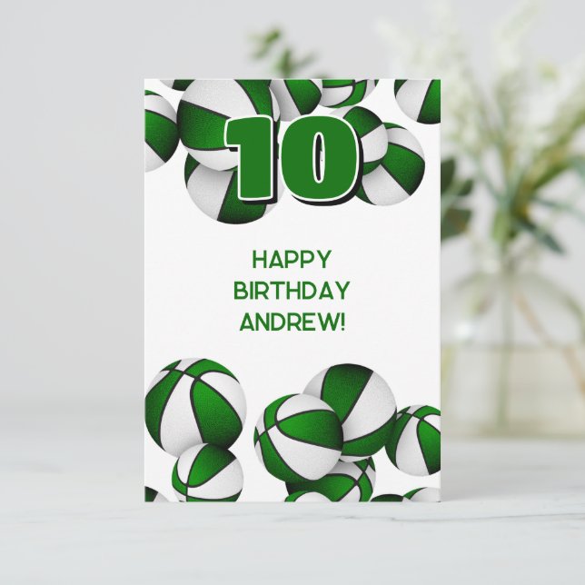 basketball happy birthday green team colours card (Standing Front)