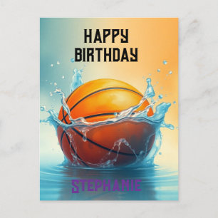 Basketball Happy Birthday Hitting Water Postcard