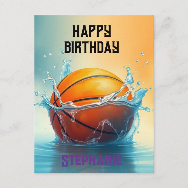 Basketball Happy Birthday Hitting Water  Postcard (Front)