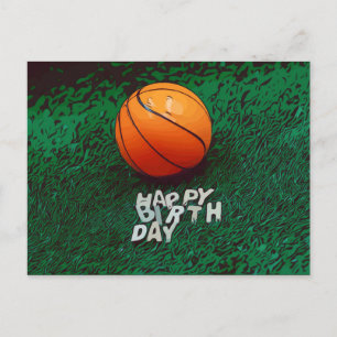 Basketball Happy Birthday with basketball on green Postcard