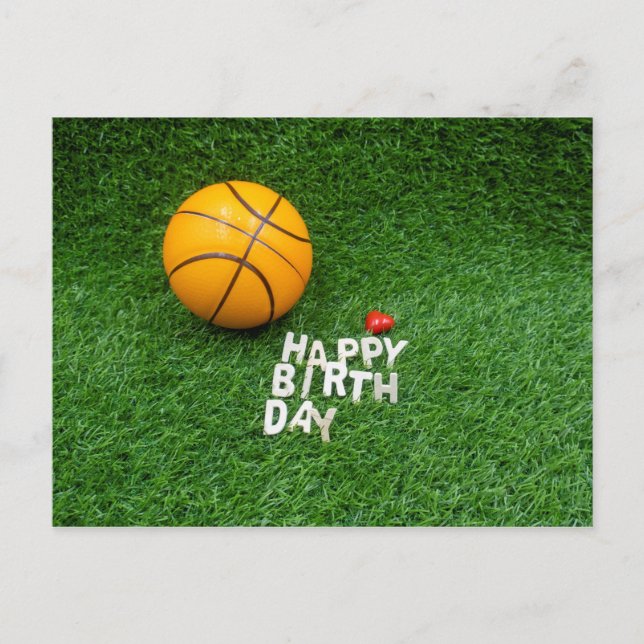 Basketball happy birthday with basketball on green postcard (Front)