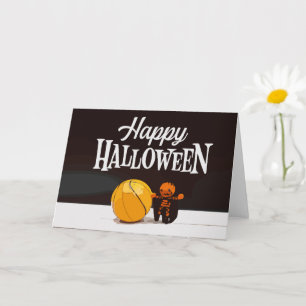 Basketball Happy Halloween with ghost and ball Car Card