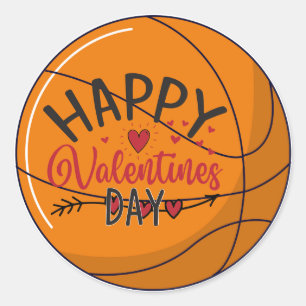 Basketball Happy Valentine's Day with love Classic Round Sticker