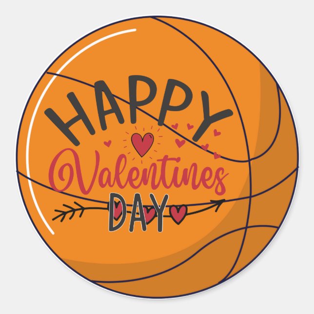 Basketball Happy Valentine's Day with love  Classic Round Sticker (Front)