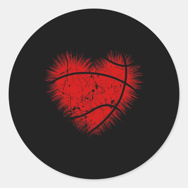 Basketball Heart Men Kids Girls Boys Valentines Da Classic Round Sticker (Front)