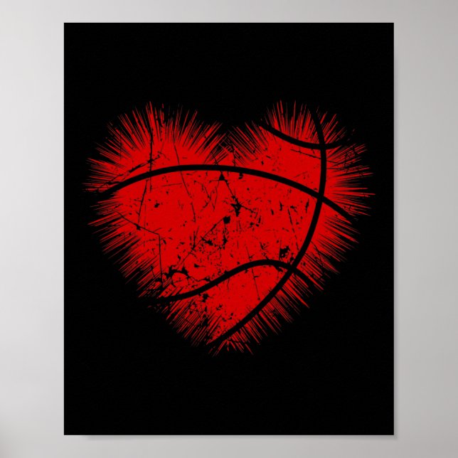 Basketball Heart Men Kids Girls Boys Valentines Da Poster (Front)