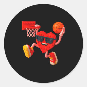 Basketball Heart Valentines Day Building Brick Boy Classic Round Sticker