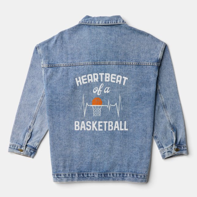 Basketball Heartbeat Bball   Men Women Kids Youth  Denim Jacket (Back)