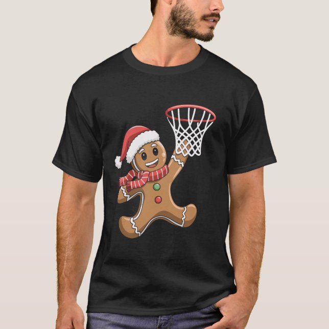 Basketball Holiday Gingerbread Man Playing Basketb T-Shirt (Front)