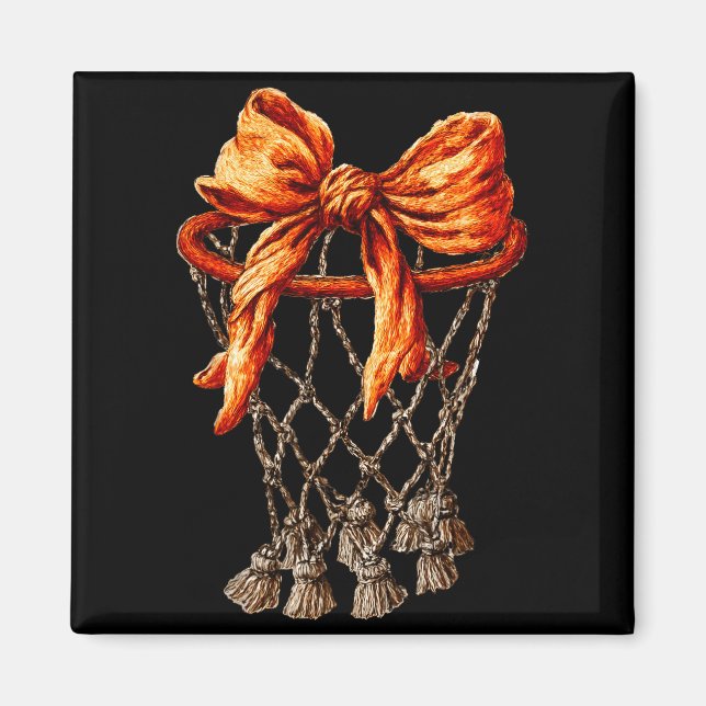 Basketball Hoop Net Coquette Bow Basketball Player Magnet (Front)