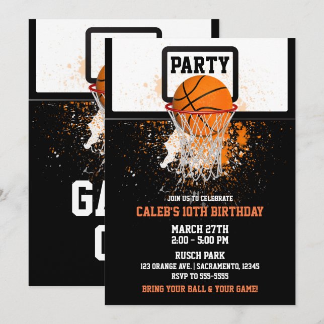Basketball & Hoop Sports Birthday Party Invitation (Front/Back)