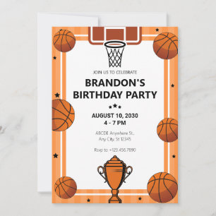 Basketball hoop trophy birthday invitation
