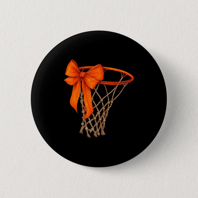 Basketball Hoop With Bow Cute Basketball Aesthetic 6 Cm Round Badge (Front)