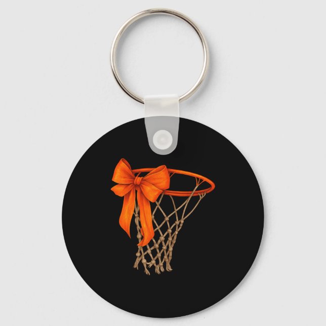 Basketball Hoop With Bow Cute Basketball Aesthetic Key Ring (Front)