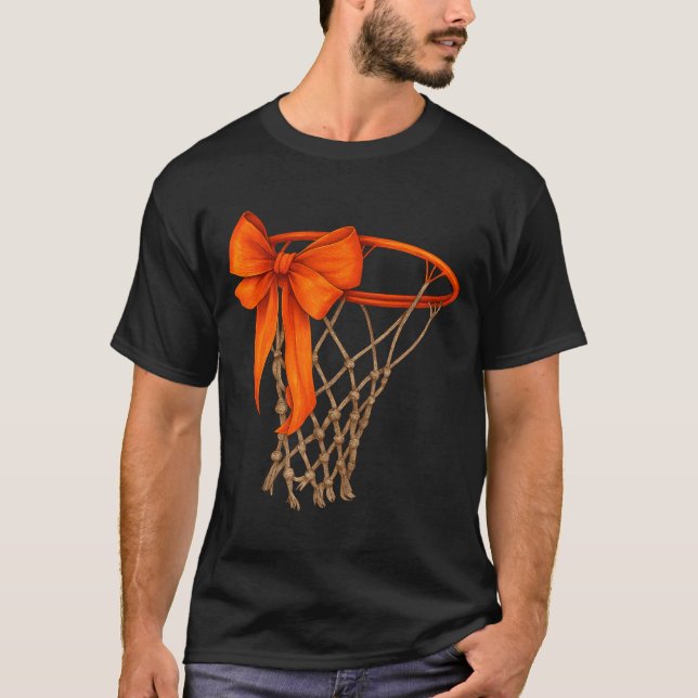 Basketball Hoop With Bow Cute Basketball Aesthetic T-Shirt (Front)