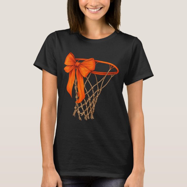 Basketball Hoop With Bow Cute Basketball Aesthetic T-Shirt (Front)