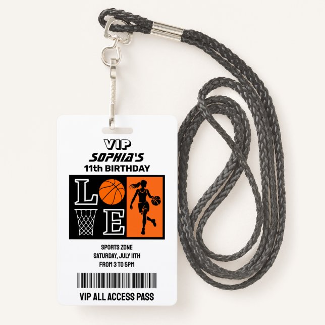 Basketball Hoops, Basketball Player Birthday ID Badge (Back with Lanyard)