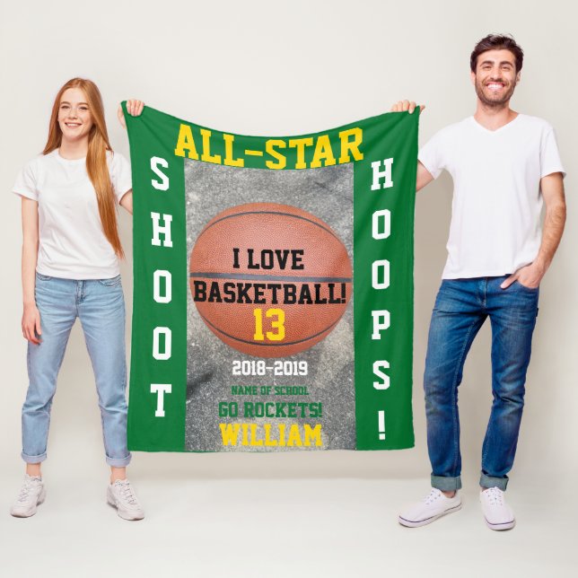 Basketball Hoops Green Team Year Fleece Blanket (In Situ)