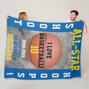 Basketball Hoops Medium Blue Player Team Name Year Fleece Blanket