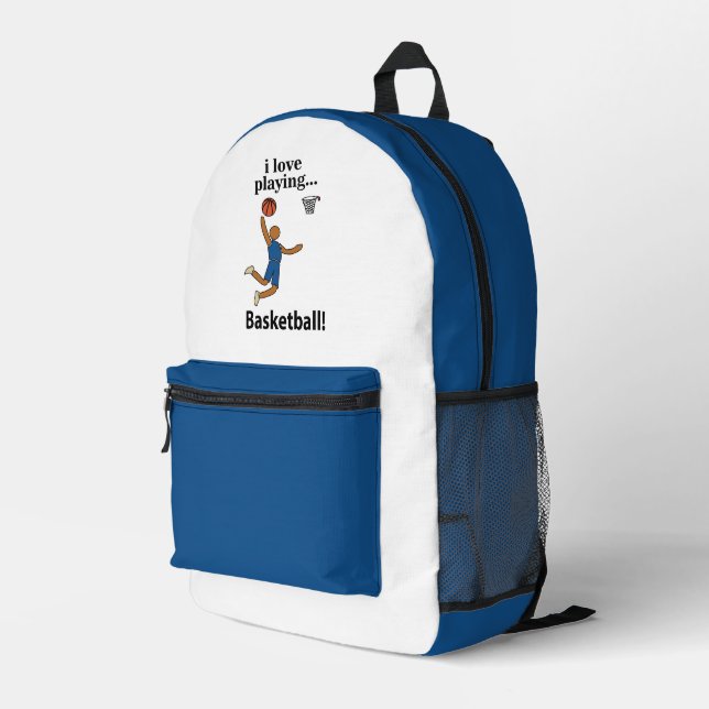 Basketball I Love Playing Basketball Printed Backpack (Back Corner Right)