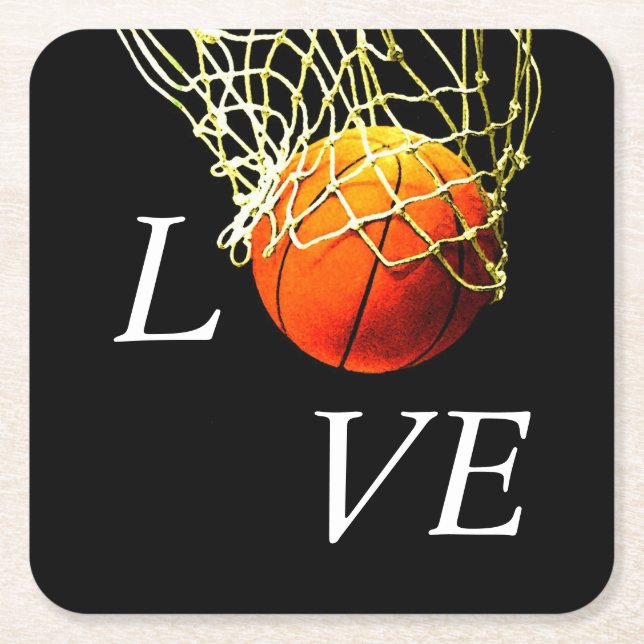 Basketball I Love Square Paper Coaster (Front)
