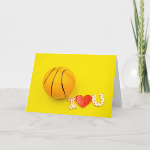 Basketball I love you on yellow background. Card