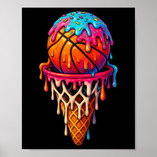 Basketball Ice Cream Drip For Boys Girls Youth Bas Poster