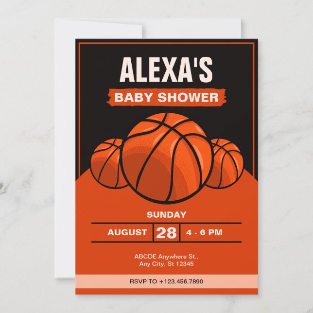 Basketball iconic black orange baby shower invitation (Front)
