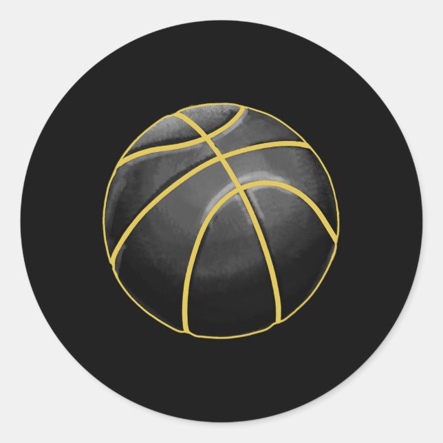 Basketball Illustration Black Gold Ball Design Str Classic Round Sticker (Front)