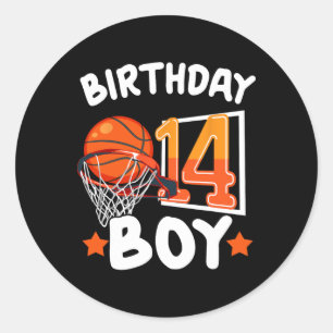 Basketball Im 14 Years Old 14th Birthday Boy Decor Classic Round Sticker