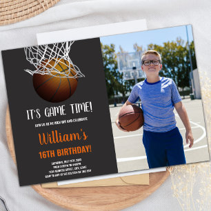 Basketball in Basket Birthday Invitation
