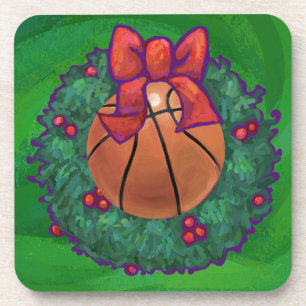 Basketball in Christmas Wreath Coaster
