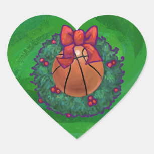 Basketball in Christmas Wreath Heart Sticker