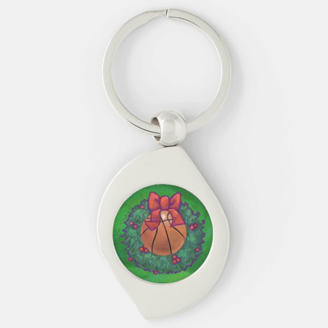 Basketball in Christmas Wreath Key Ring (Front)