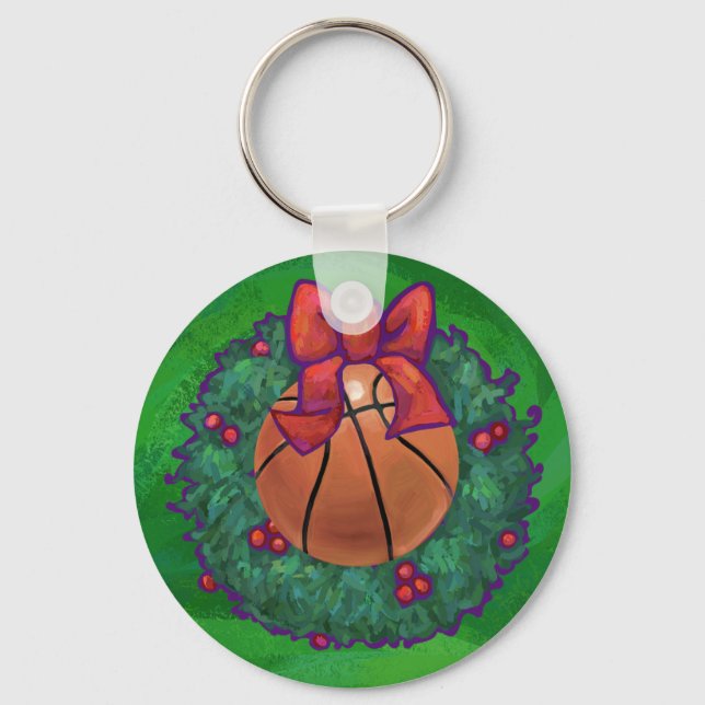 Basketball in Christmas Wreath Key Ring (Front)