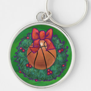 Basketball in Christmas Wreath Key Ring