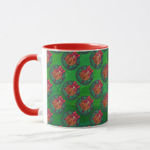 Basketball in Christmas Wreath Mug