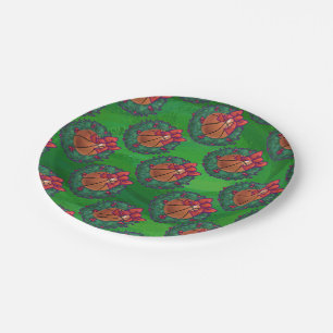 Basketball in Christmas Wreath Paper Plate