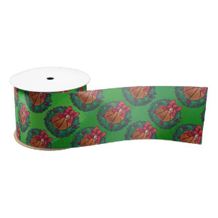 Basketball in Christmas Wreath Satin Ribbon