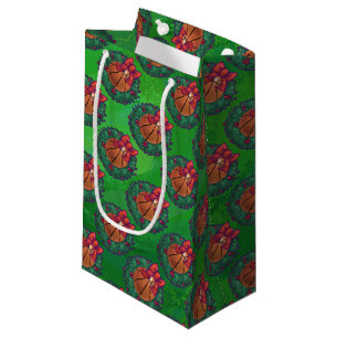 Basketball in Christmas Wreath Small Gift Bag