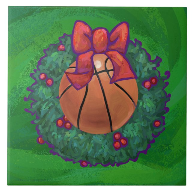 Basketball in Christmas Wreath Tile (Front)