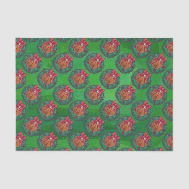 Basketball in Christmas Wreath Tissue Paper (Front)