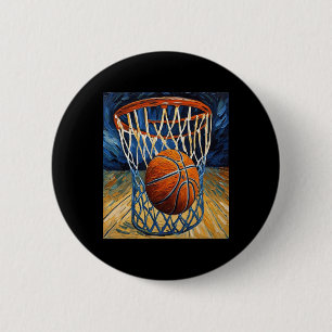 Basketball In Flight Swishing The Net  6 Cm Round Badge