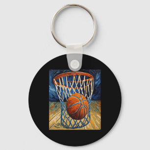 Basketball In Flight Swishing The Net Key Ring