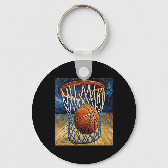 Basketball In Flight Swishing The Net  Key Ring (Front)
