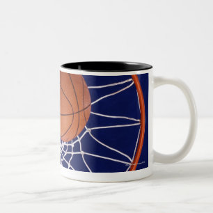 basketball in hoop Two-Tone coffee mug