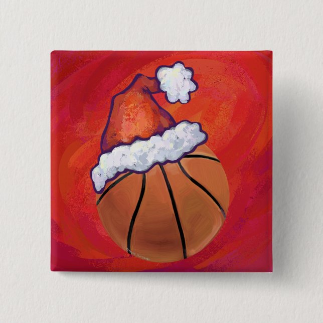 Basketball in Santa Hat 15 Cm Square Badge (Front)